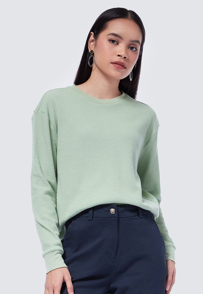 Crew Neck Waffle Long Sleeve T-Shirt
