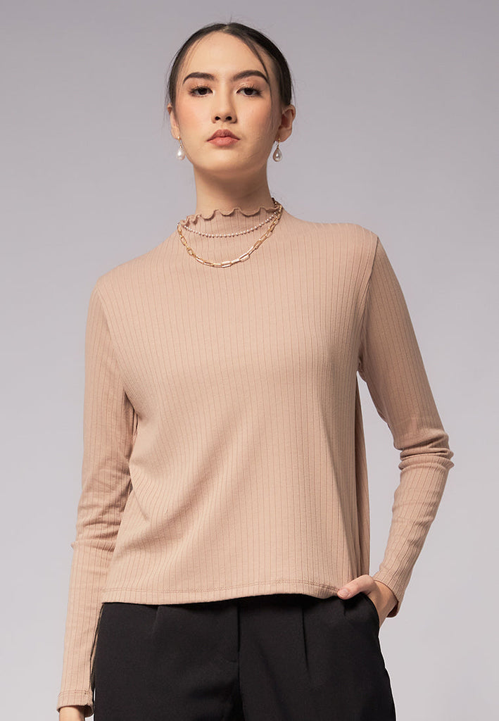 Frill Neck Long Sleeve Top