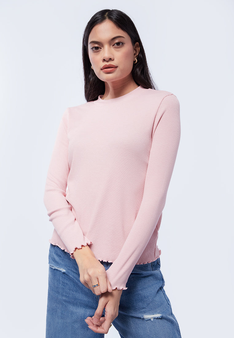 Long Sleeve Top with Lettuce Hem – EXECUTIVE - Main Image