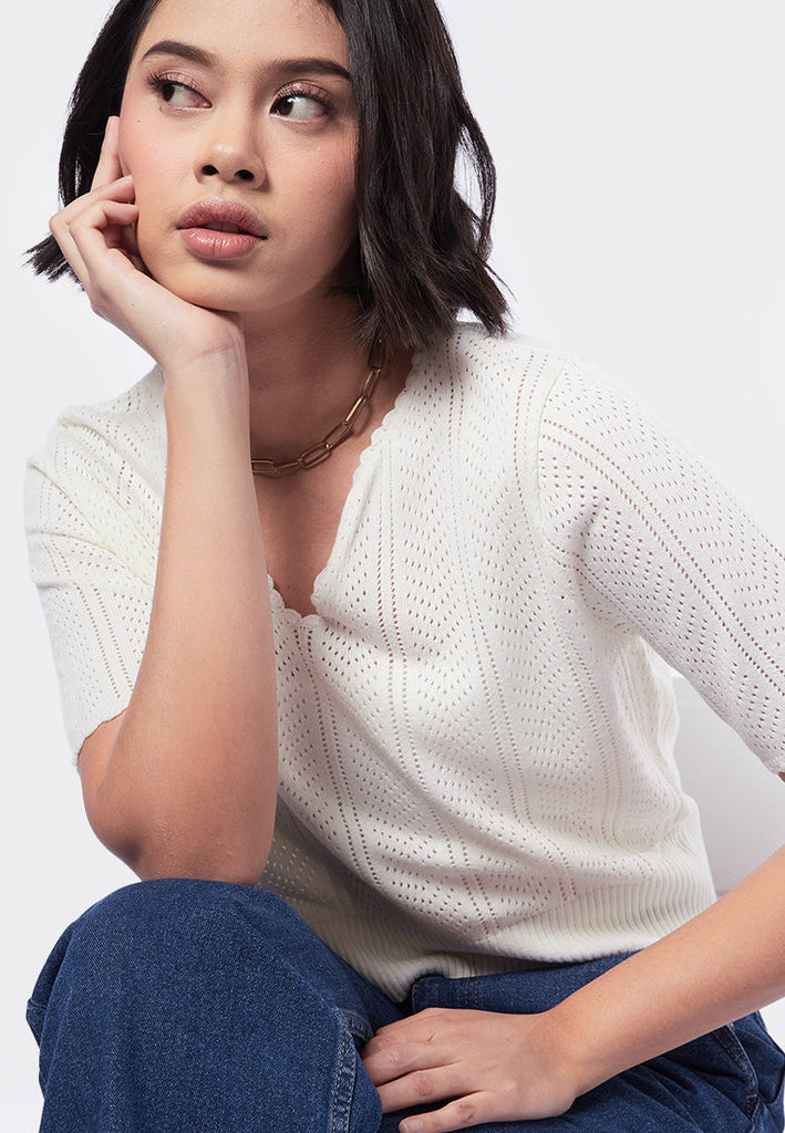 V-Neck Textured Knit Top