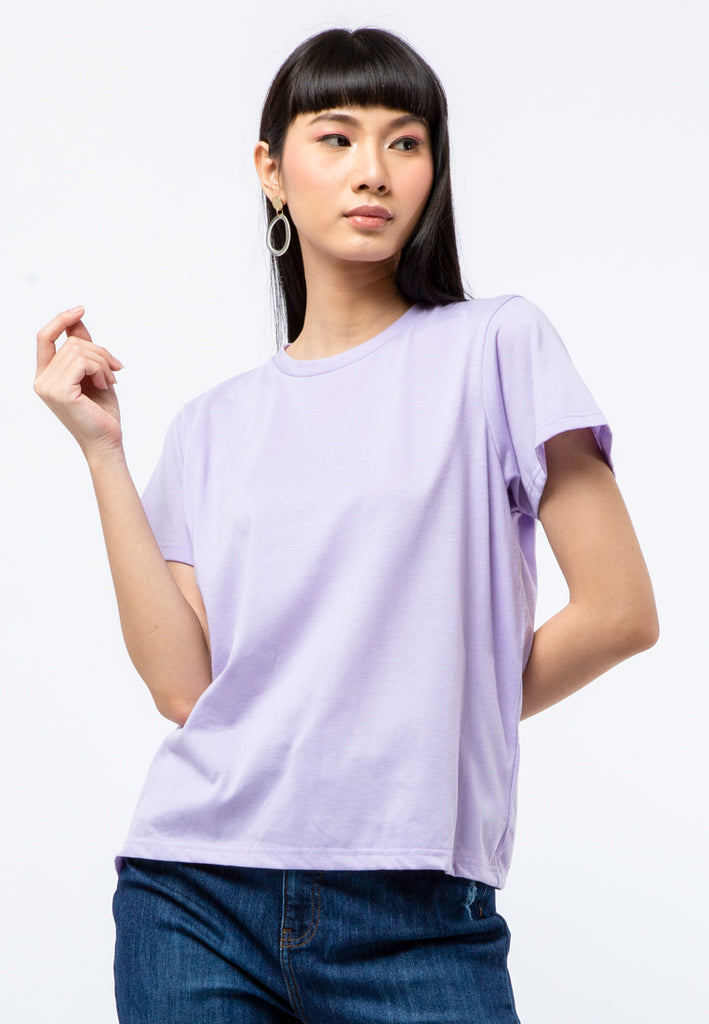 Round Sleeves Basic T-shirt Lavender