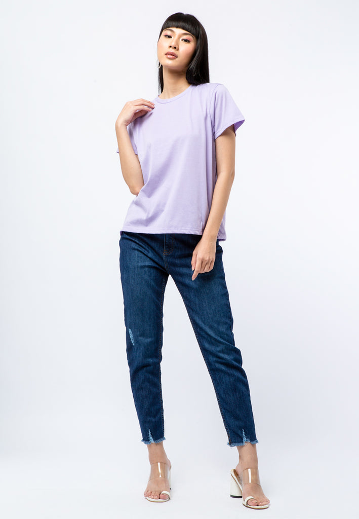 Round Sleeves Basic T-shirt Lavender