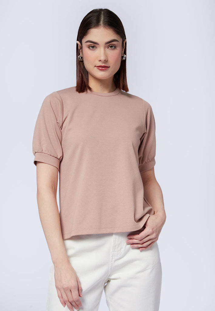 Round Neck Puff Sleeves Top
