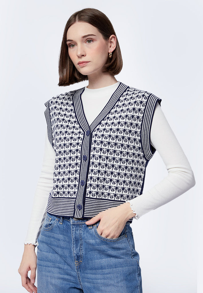 Button Up Printed Knit Vest