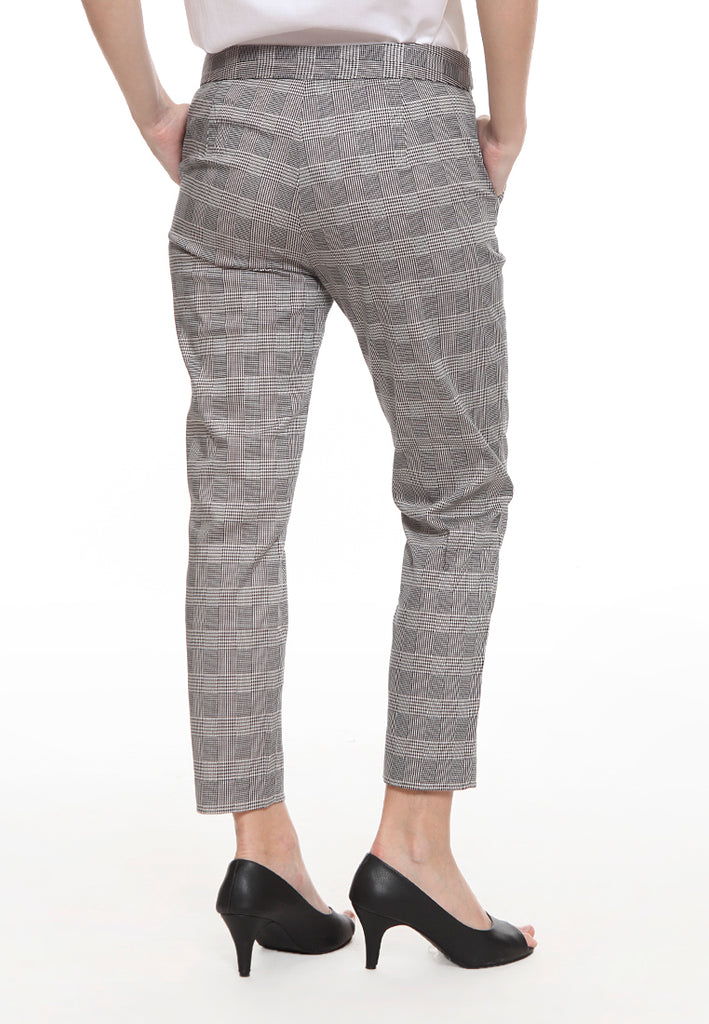 Checked Crop Pants with Button Detail