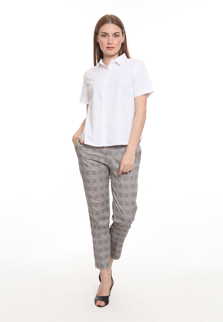 Checked Crop Pants with Button Detail