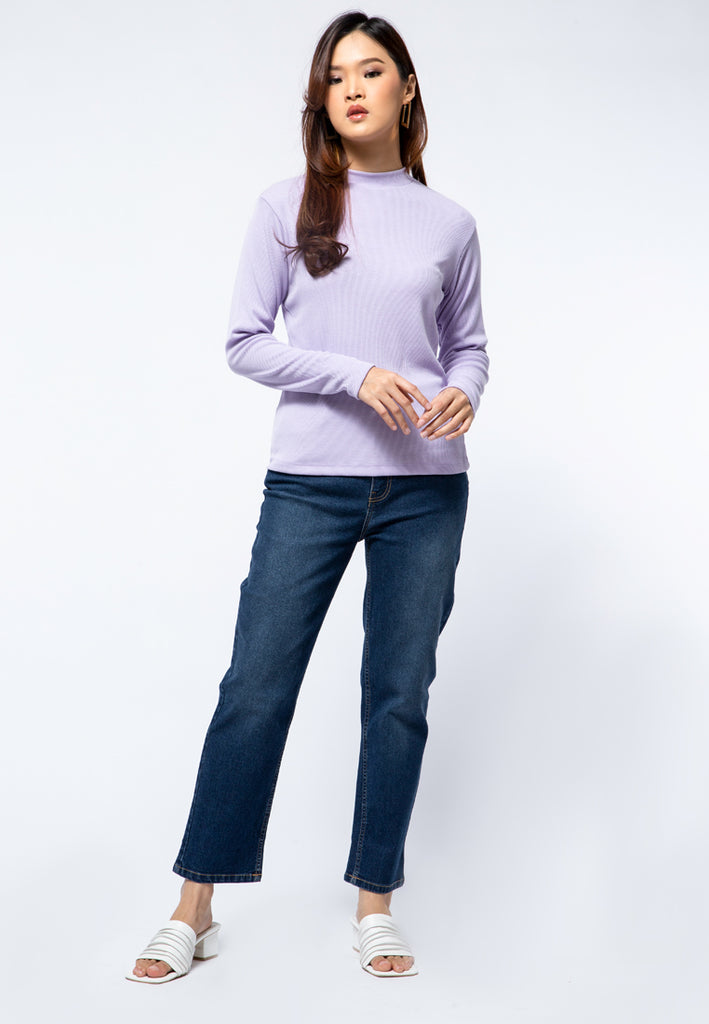 Mock Neck Long Sleeve T-shirt Lavender