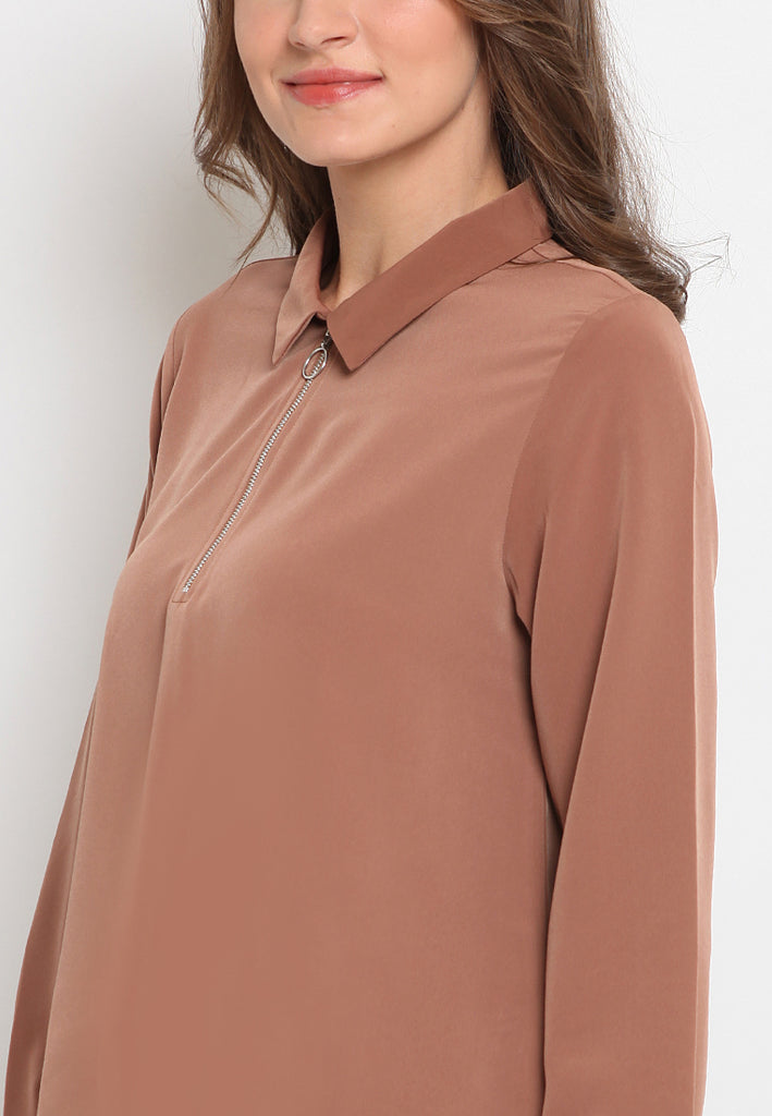 Long Sleeve Blouse With Zipper