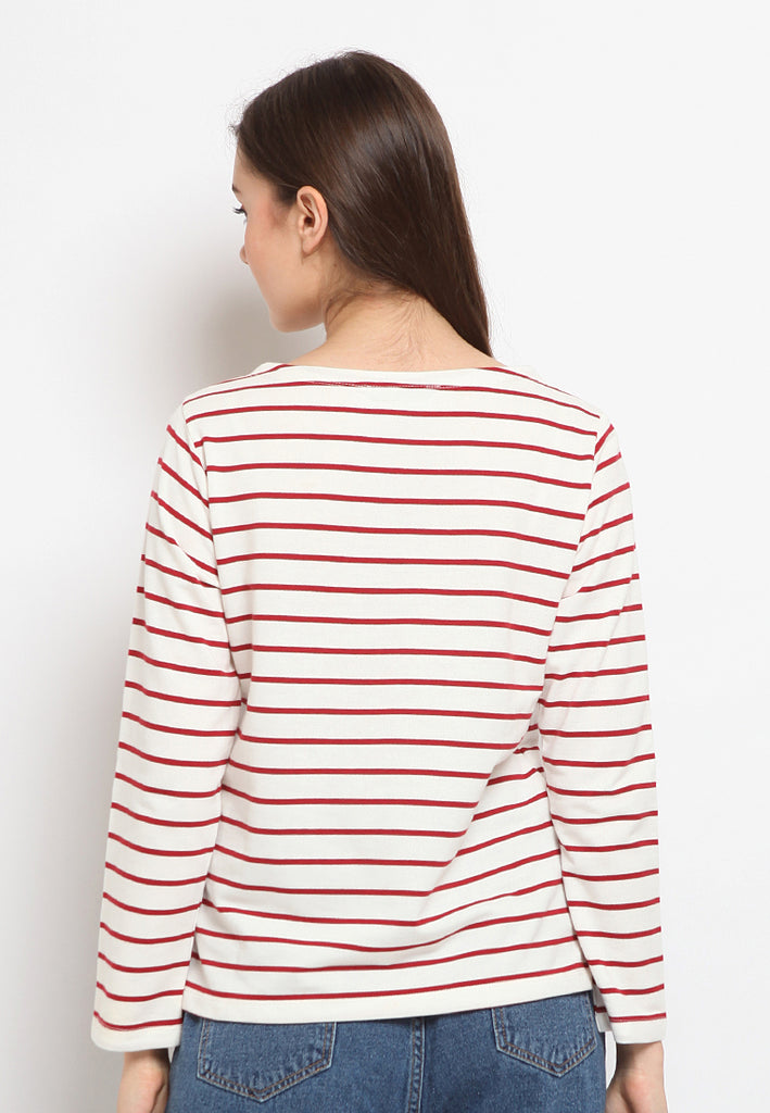 Boat neck stripe t-shirt
