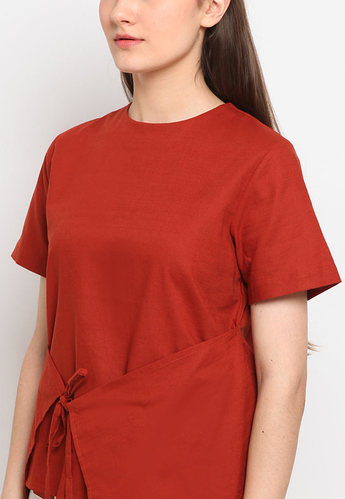 Apron wrap short sleeve blouse